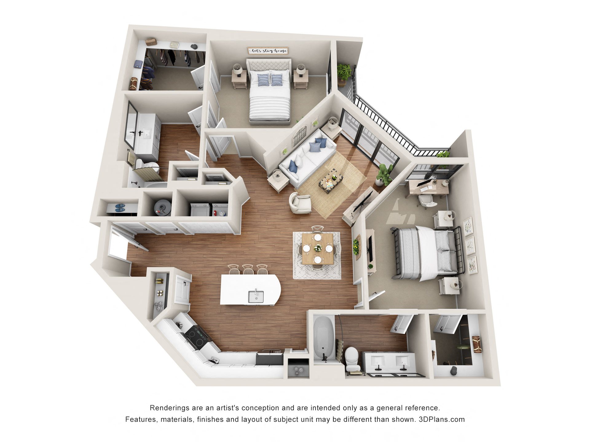 Floor plan for 2 beds, 2 baths, 1326 sqft